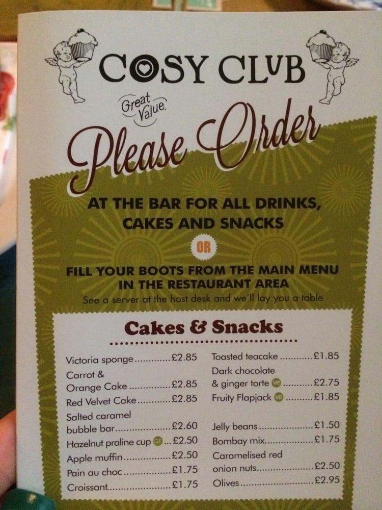 Menu at Cosy Club, Birmingham, 33 Hill