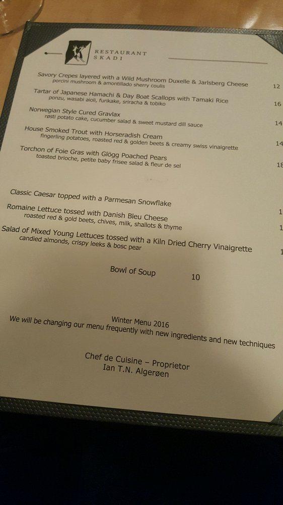 Menu at Skadi pub & bar, Mammoth Lakes, 94 Berner St A
