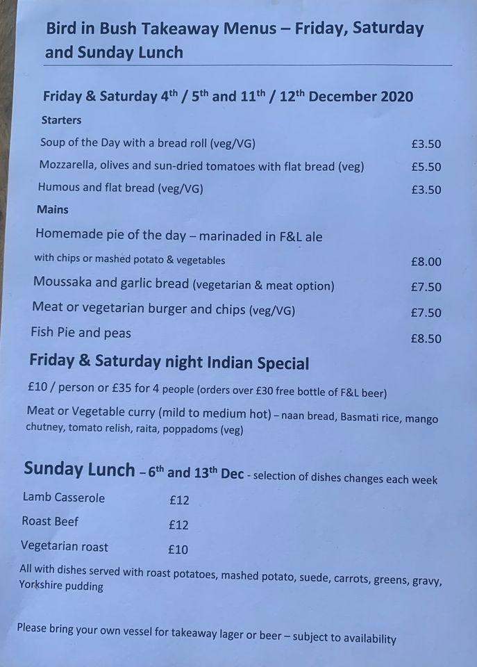 Menu at Bird in Bush Inn and Coffee Shop Elsdon Northumberland pub ...