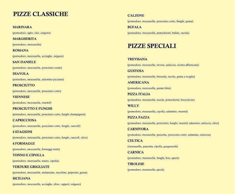 Menu At Bar Italia, Paularo