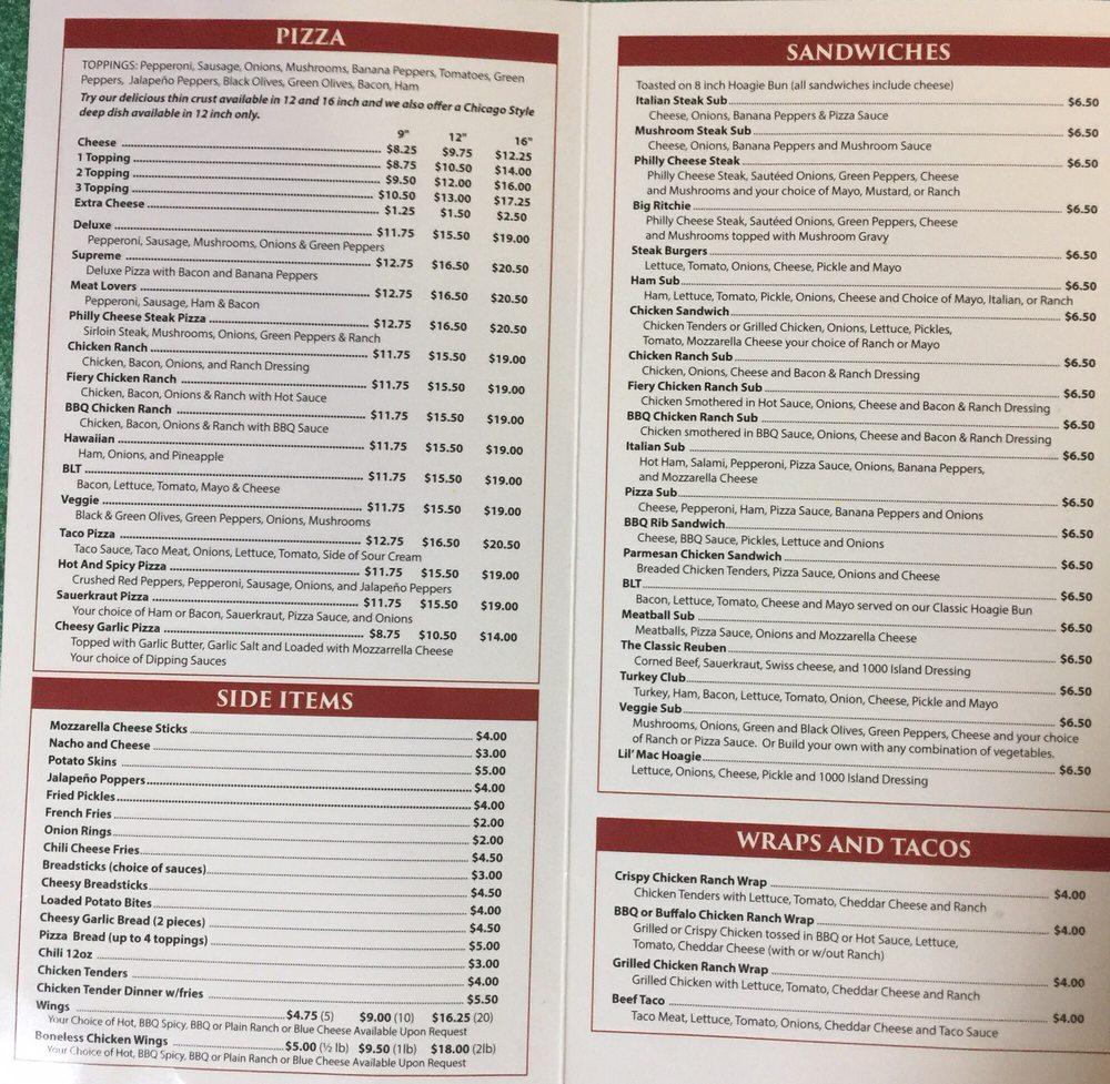 Menu at Mama Mac's pizzeria, Gratis