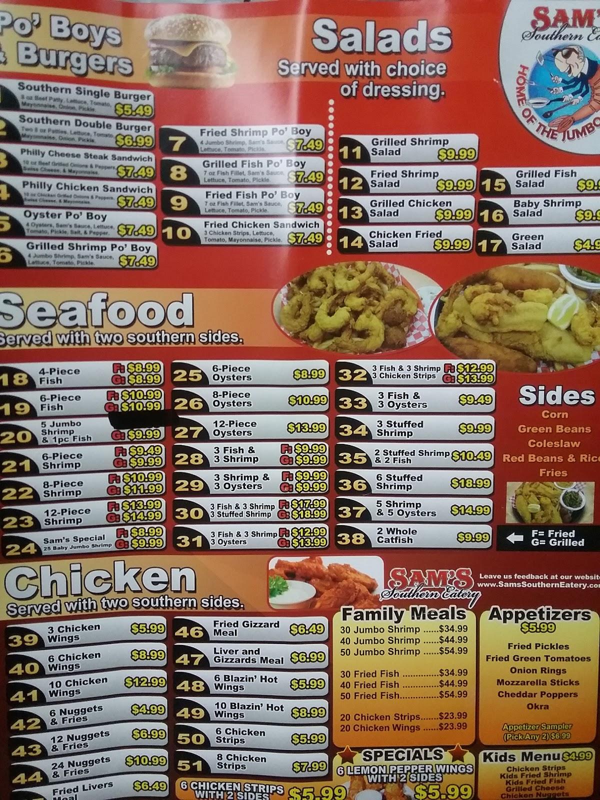 Sam s Southern Eatery Beaumont in Beaumont Restaurant menu and