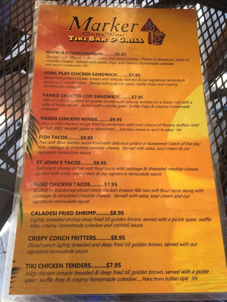Menu at Marker 8 pub & bar, Dunedin, Bayshore Blvd