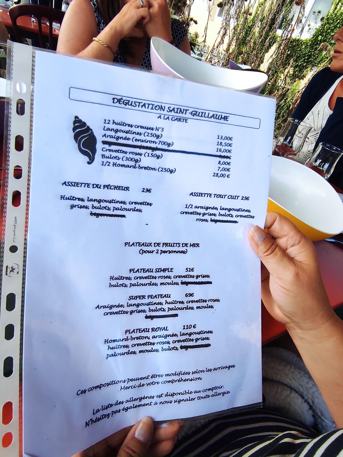 Menu au Saint Guillaume restaurant, Plouhinec