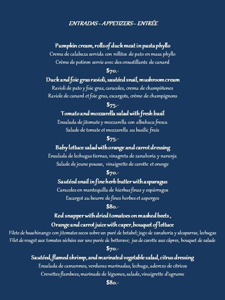 Carta de La Lorraine Restaurante, Puerto Vallarta