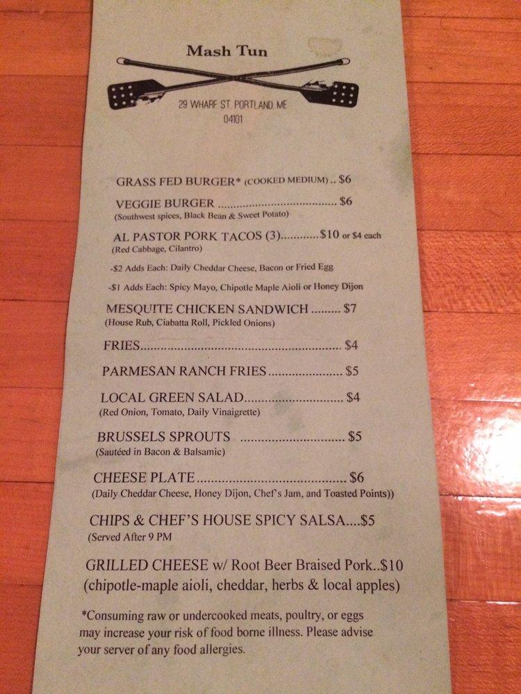 Menu at Portland Mash TUN pub & bar, Portland