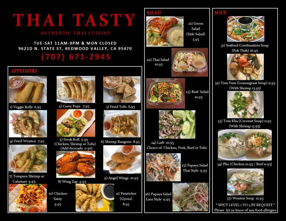 Menu at Thai Tasty restaurant, Redwood Valley