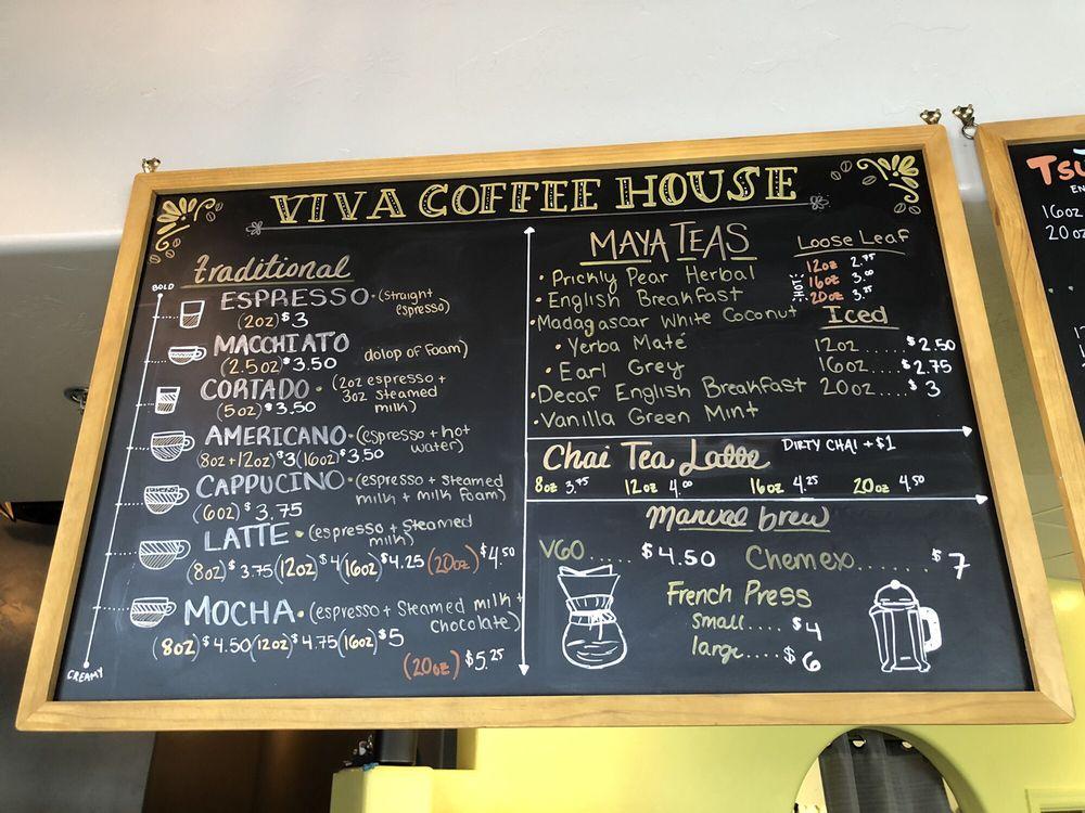 Menu at Viva Coffee House, Tucson