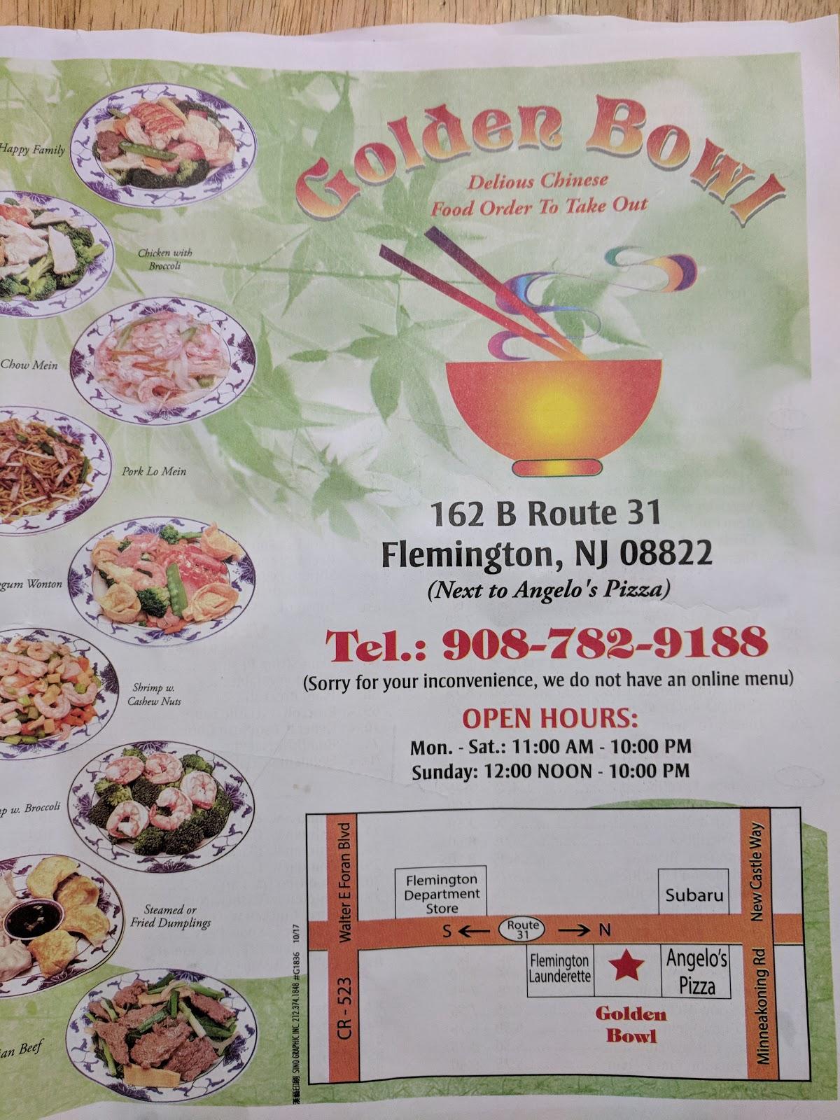 Menu at Golden Bowl restaurant, Flemington, 162 NJ31