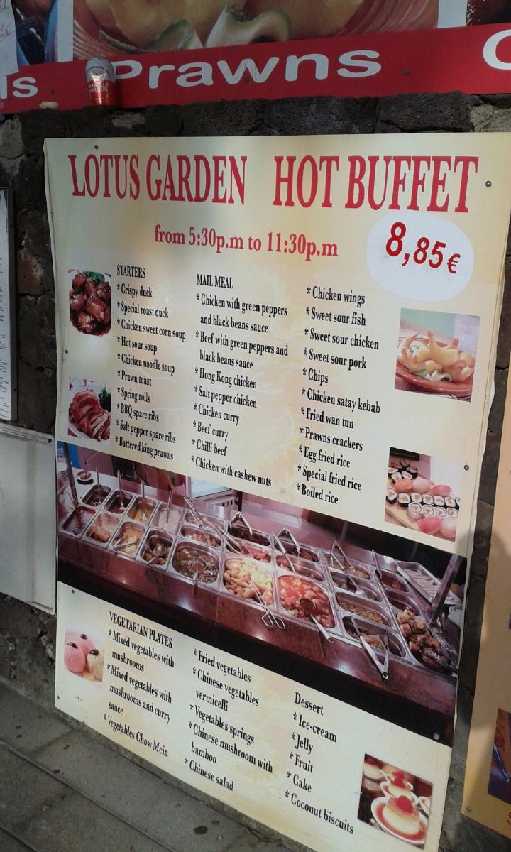 Menu at Lotus Garden Hot Buffet restaurant, Costa Adeje