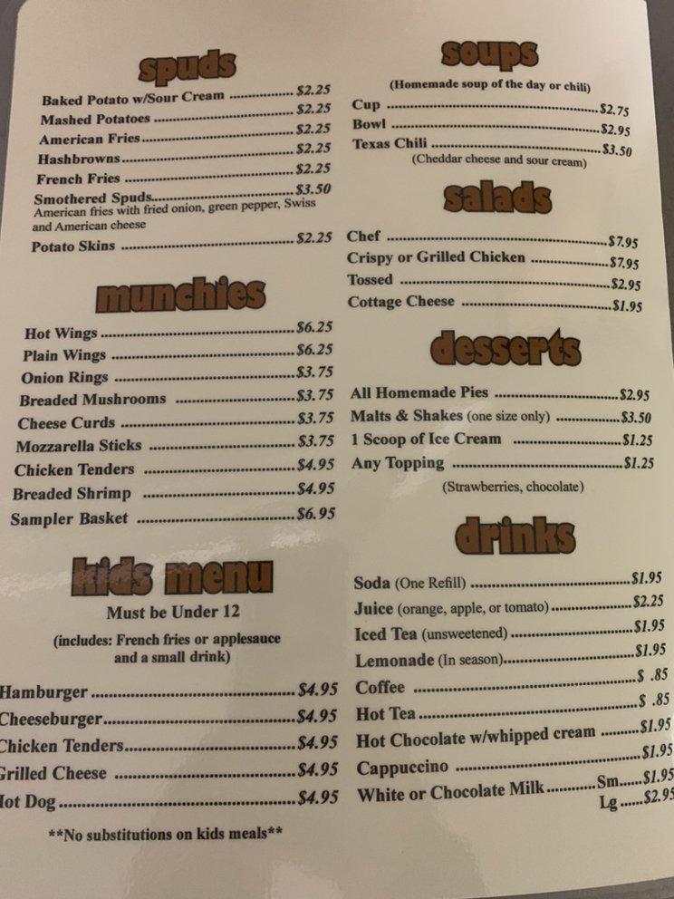 Menu at Curve-In Cafe, Redgranite