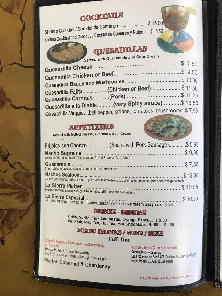 Menu at La Sierra Mexican Restaurant, Frazier Park