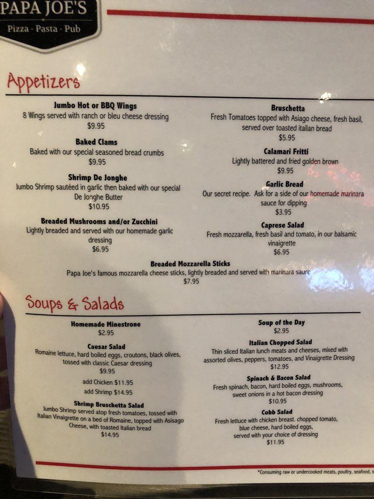 PAPA JOE'S ITALIAN RESTAURANT, Orland Park - Menu, Prices