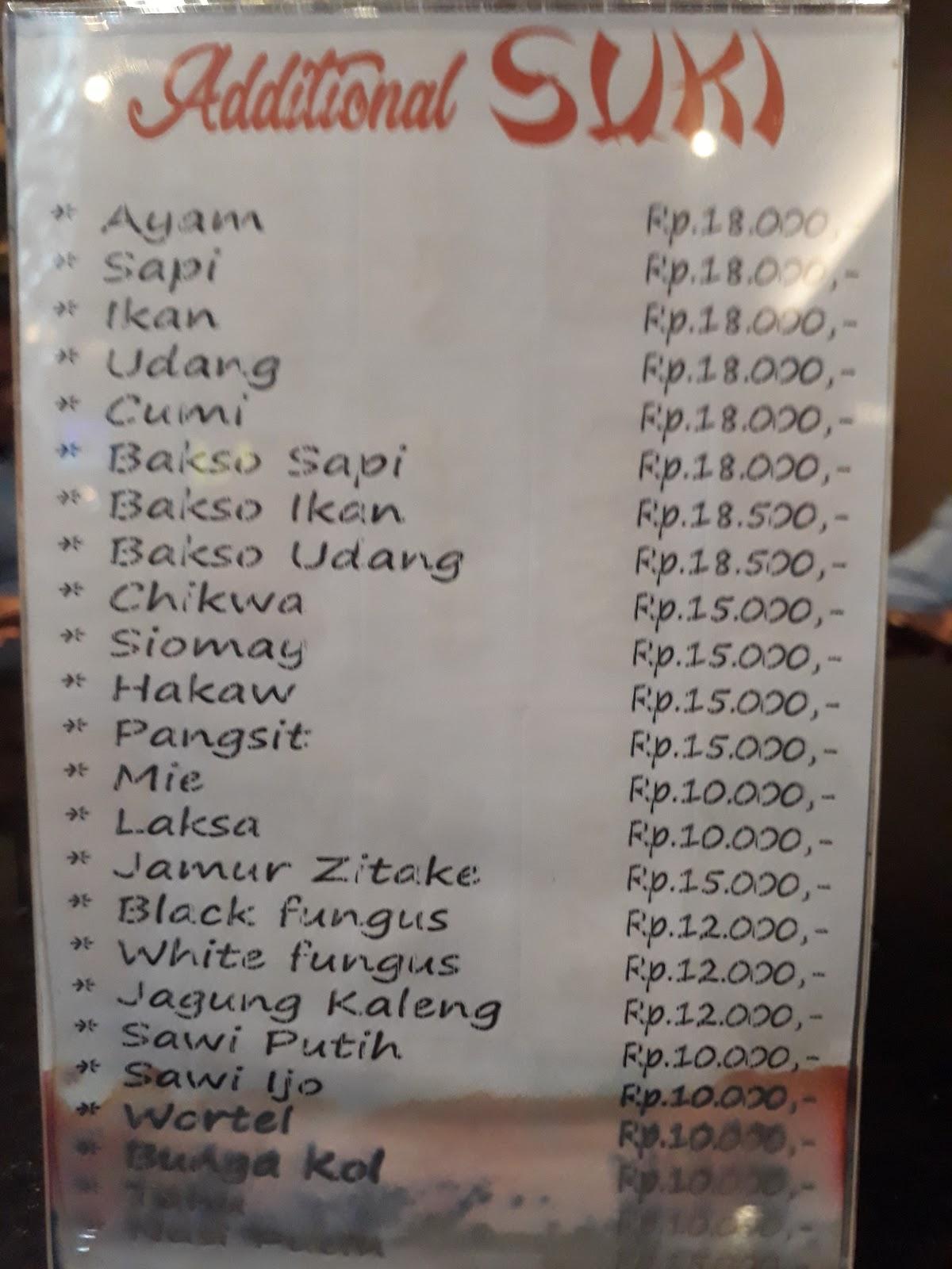 Menu at Sandeq Restaurant, Indonesia