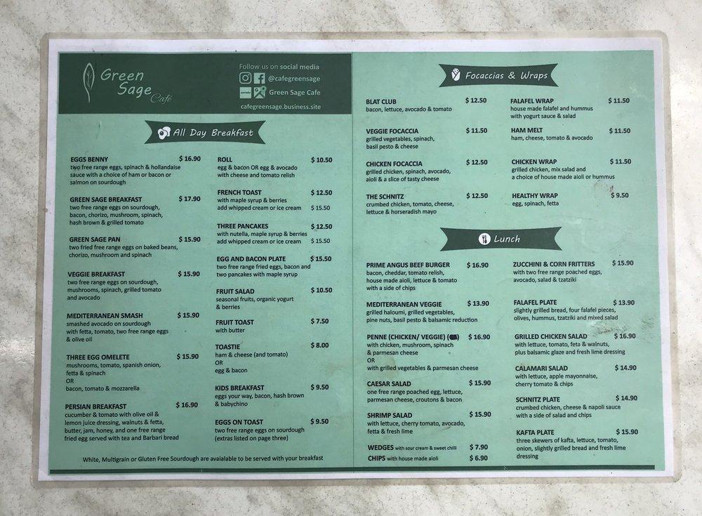 Menu at Green Sage Cafe (Food Made By Mom By Love), Templestowe