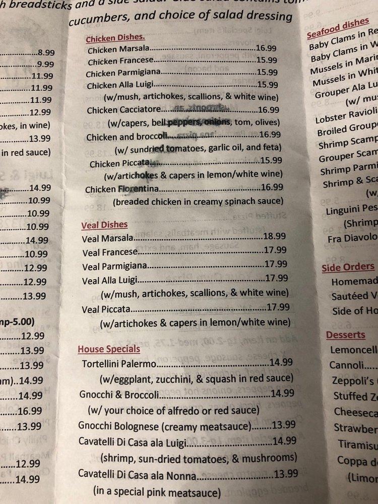 Luigi's on sale restaurant menu