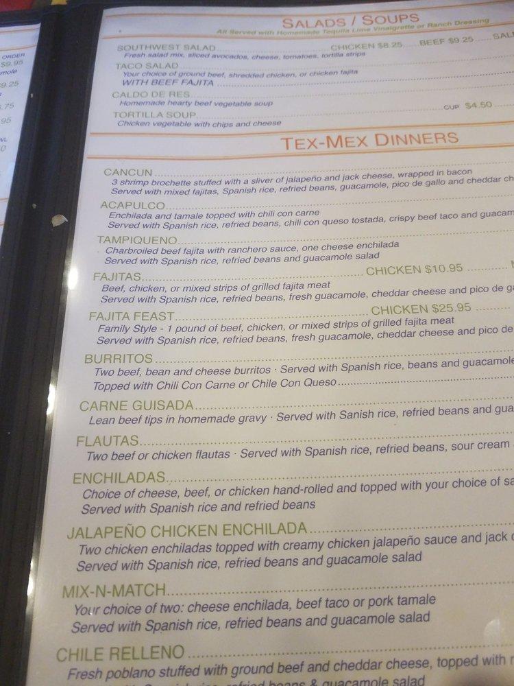 Menu at Acapulco Mexican Restaurant, Kerrville