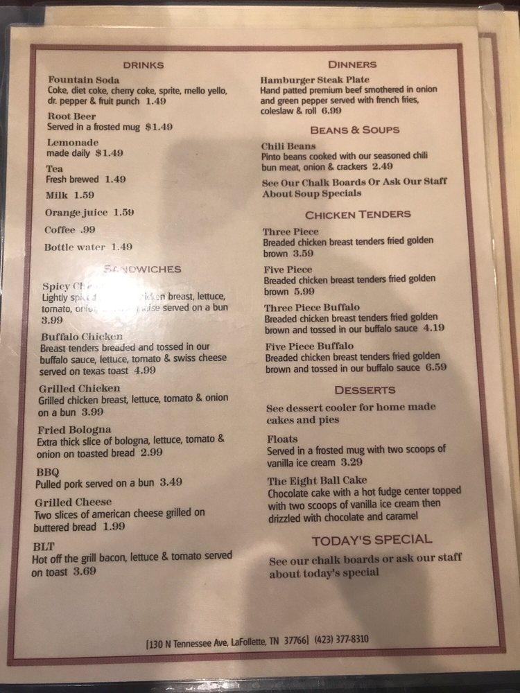 Menu at The Royal Lunch restaurant, LaFollette