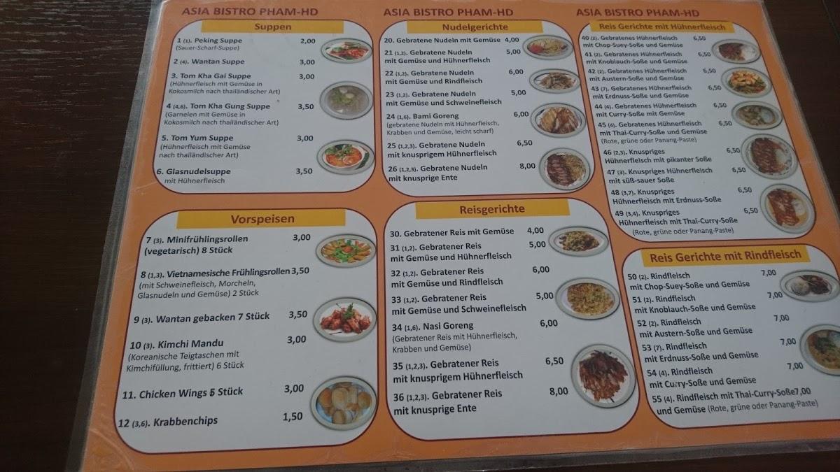 Speisekarte von ASIA BISTRO PHAMHD restaurant, Neustadt in Holstein