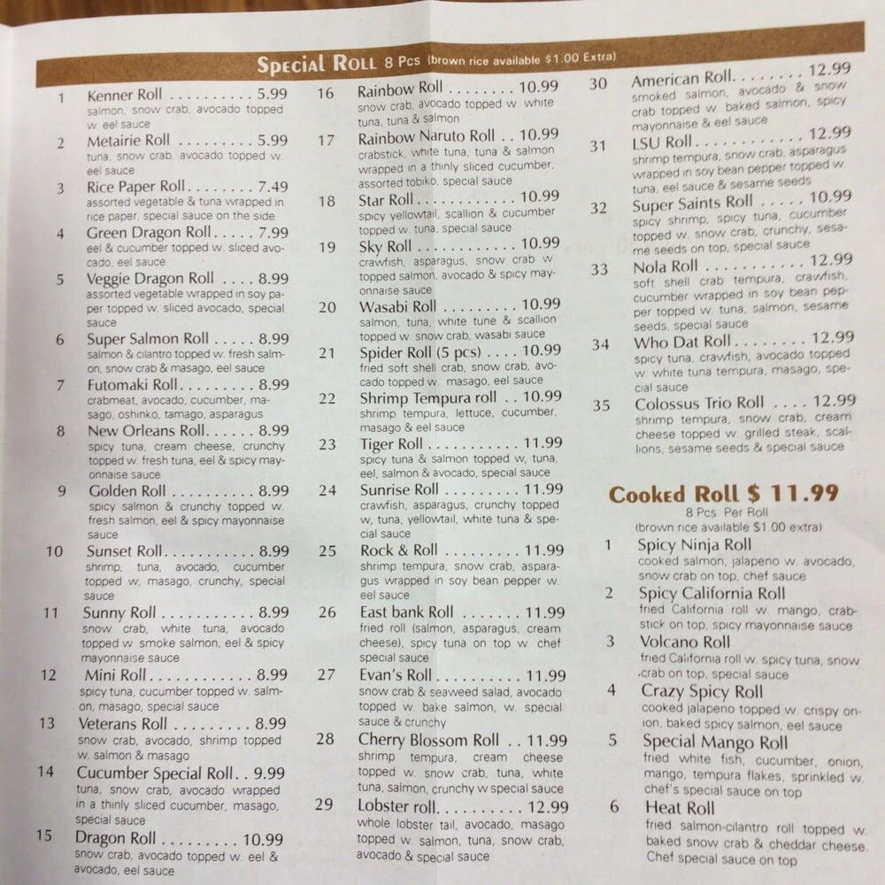 Menu at Cherry Blossom Japanese Restaurant, Kenner