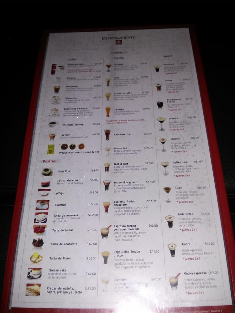Menu at espressamente Illy cafe, Guadalajara