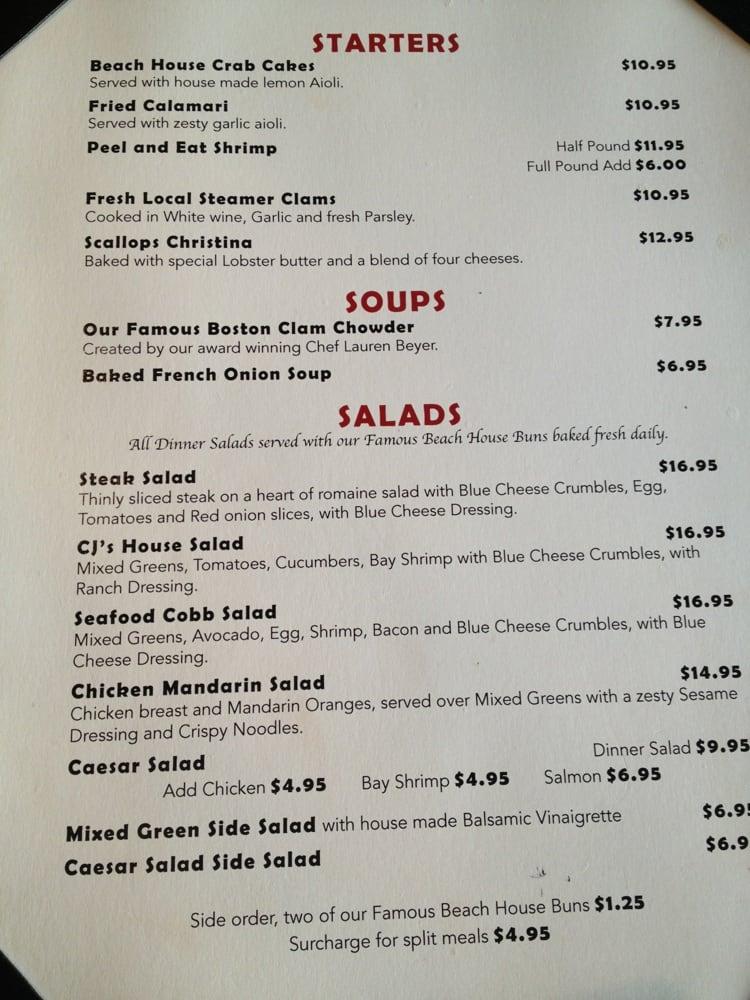 Menu at CJ's Beach House restaurant, Birch Bay