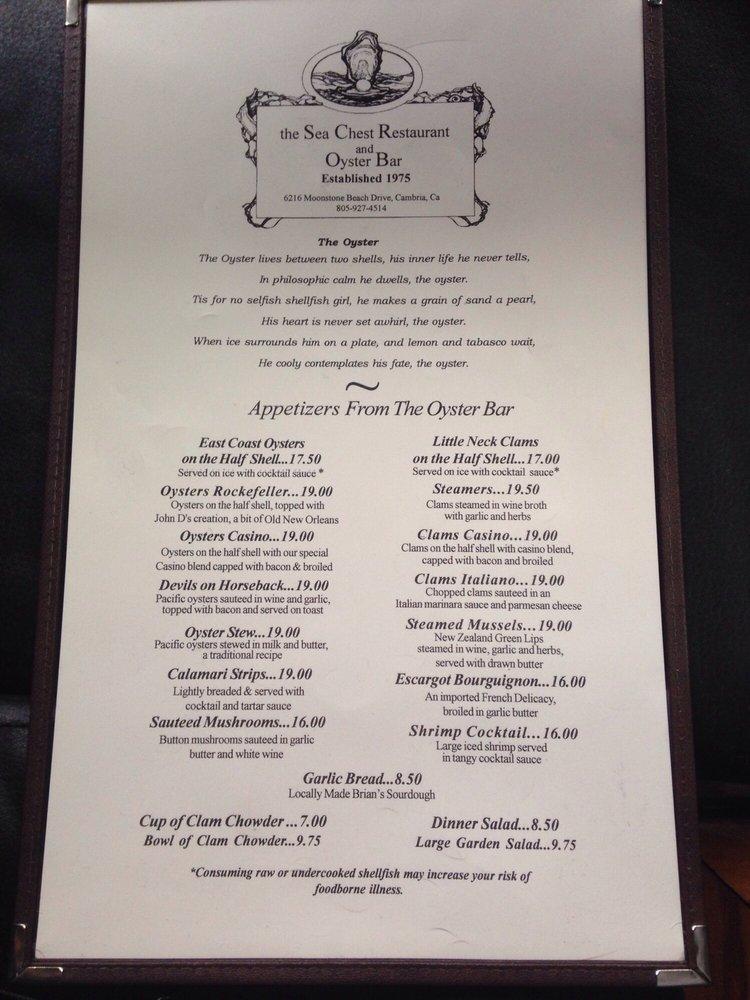 Menu at Sea Chest Oyster Bar, Cambria