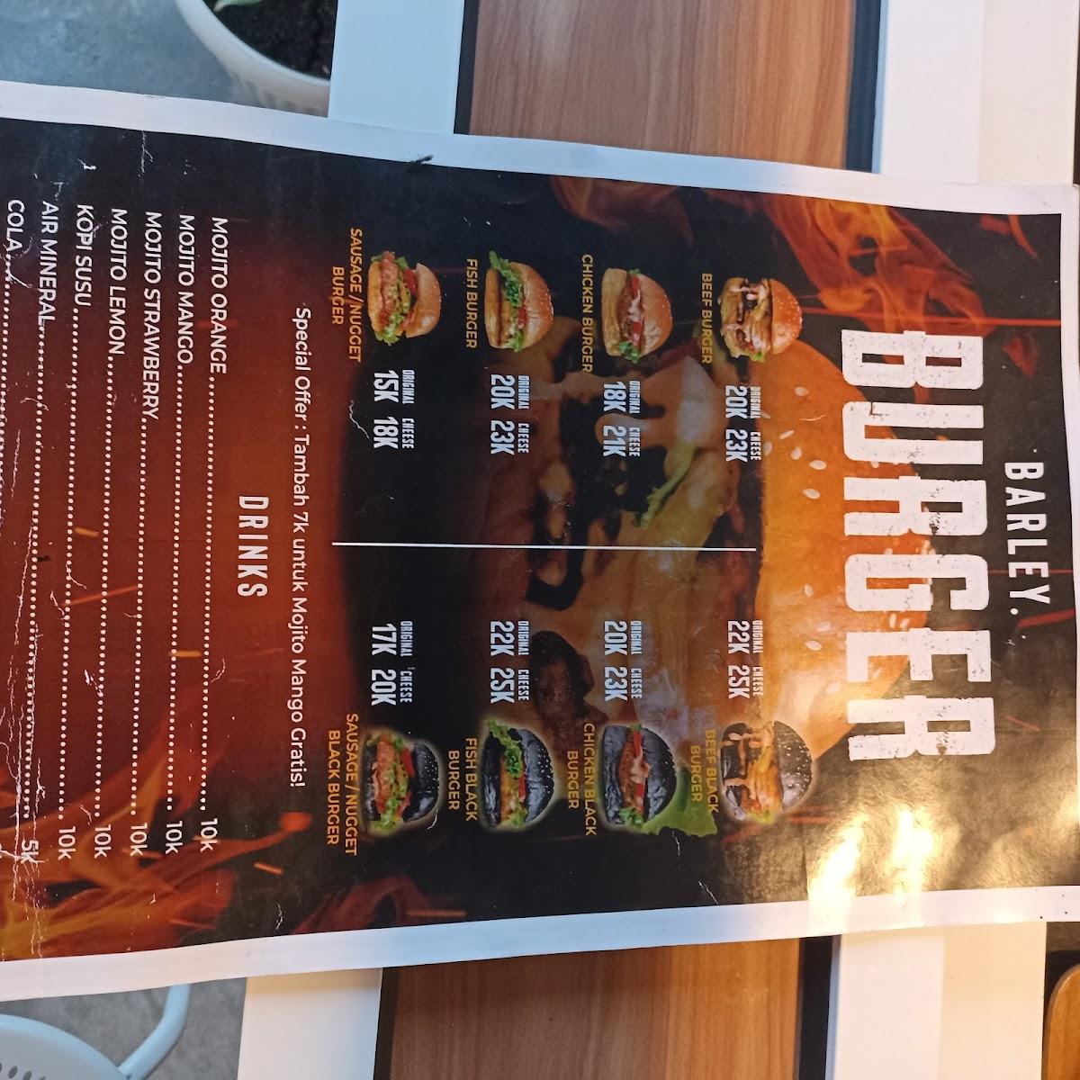 Menu at Barley Burger, Tanjung Pandan