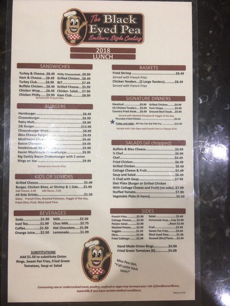 Menu at The Black Eyed Pea restaurant, Dade City, US301