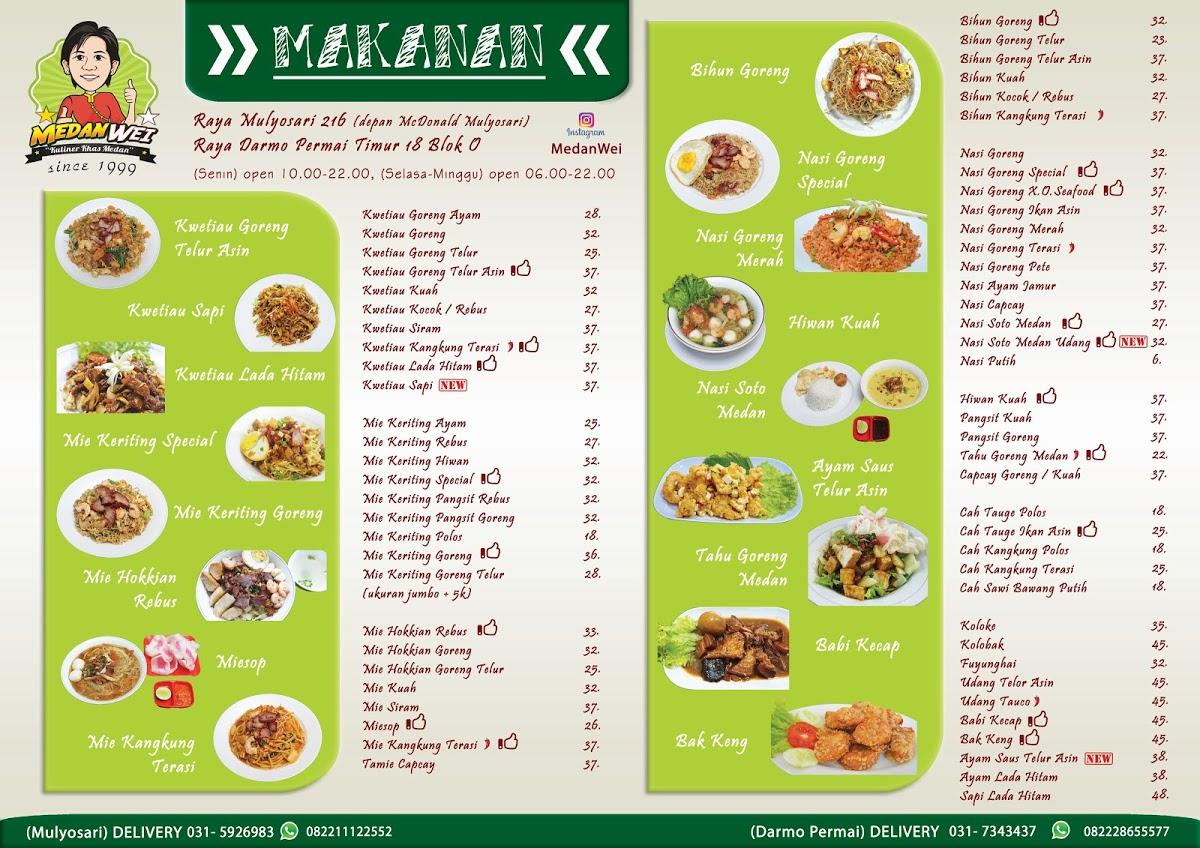 Menu at Medan Wei (Kuliner Khas Medan) restaurant, Surabaya