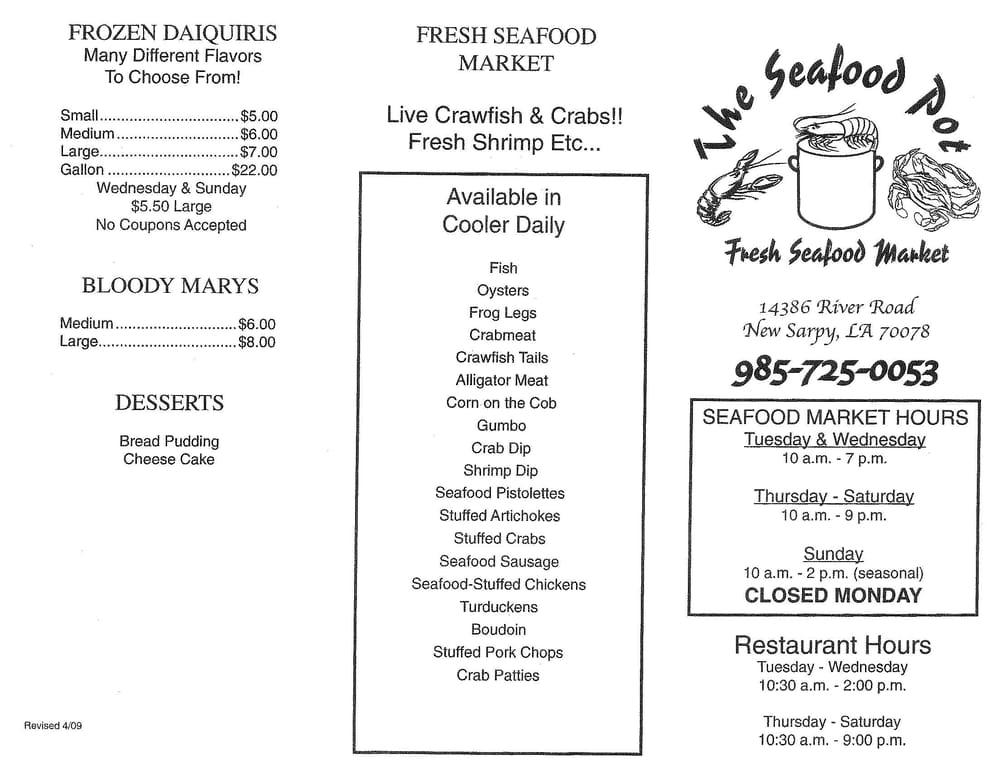 Menu at The Seafood Pot Destrehan restaurant, New Sarpy