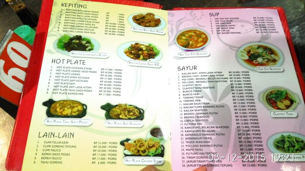 Menu at Wajir Seafood restaurant, Medan, Jl. Kol. Sugiono No.31