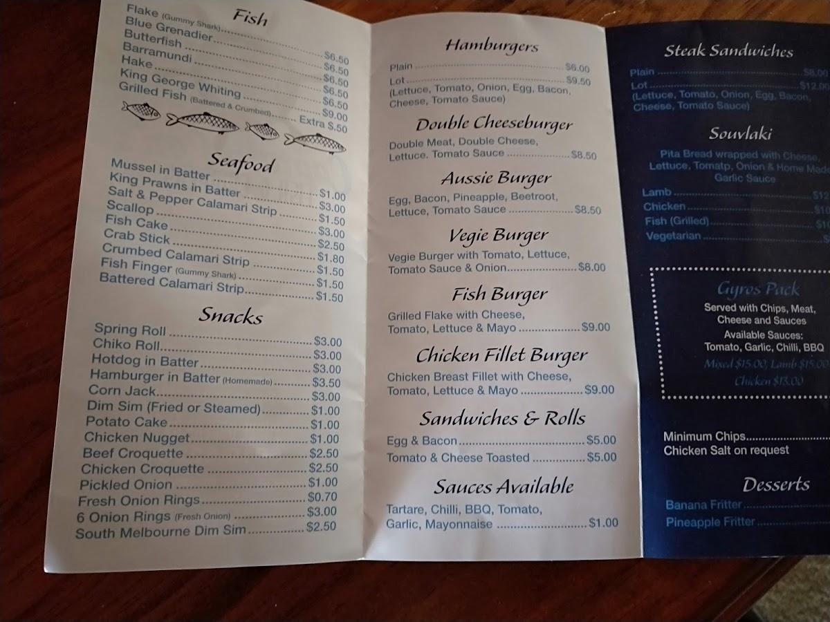 Menu at Captain Con's Fish and Chips restaurant, Pakenham