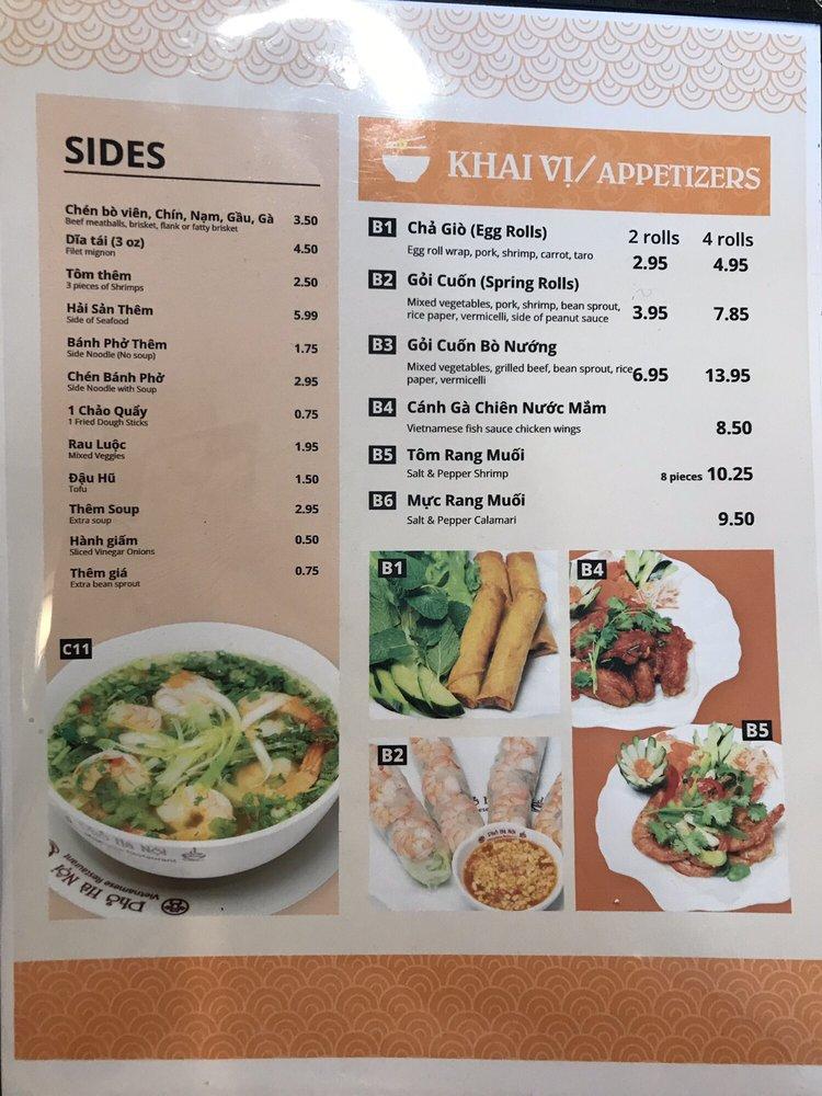 Menu at Pho Hanoi Vietnamese Restaurant, La Verne