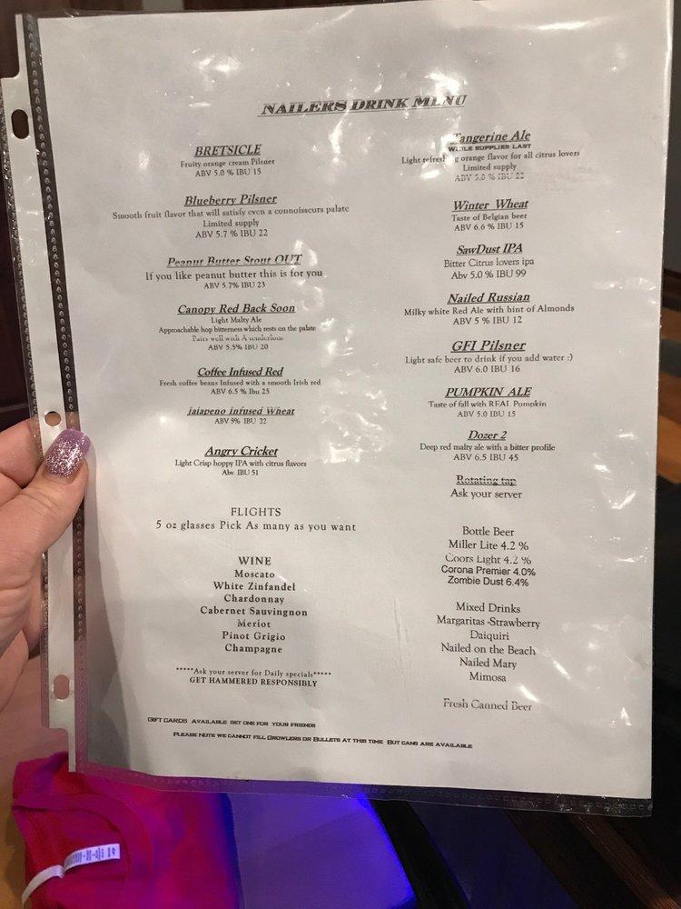 Menu at Nailers Brewing Co. restaurant, Whiteland