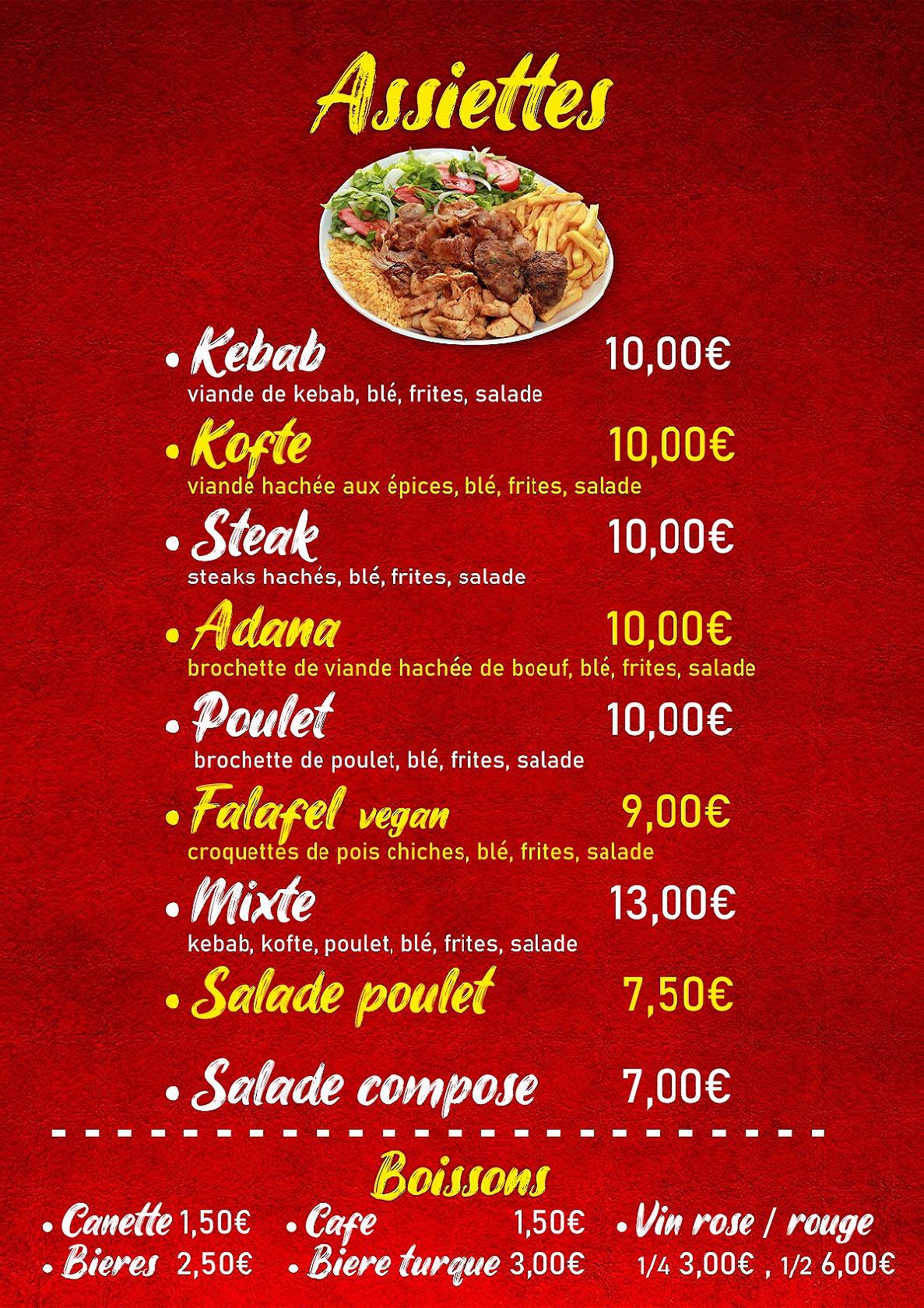 Menu at Ankara restaurant, Clermontl'Hérault