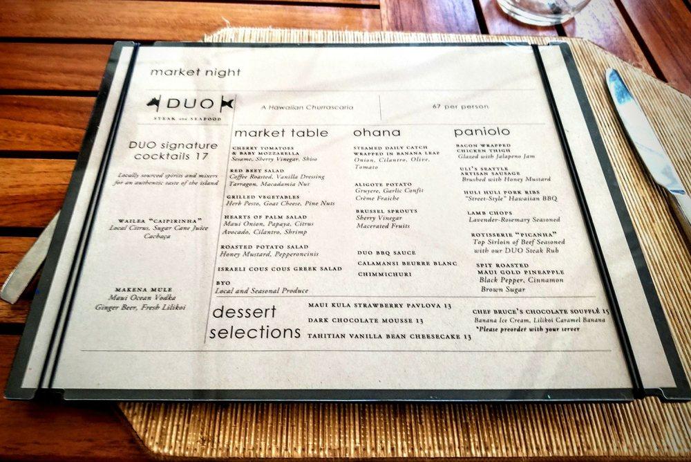 Menu at DUO Steak & Seafood steakhouse, WaileaMakena