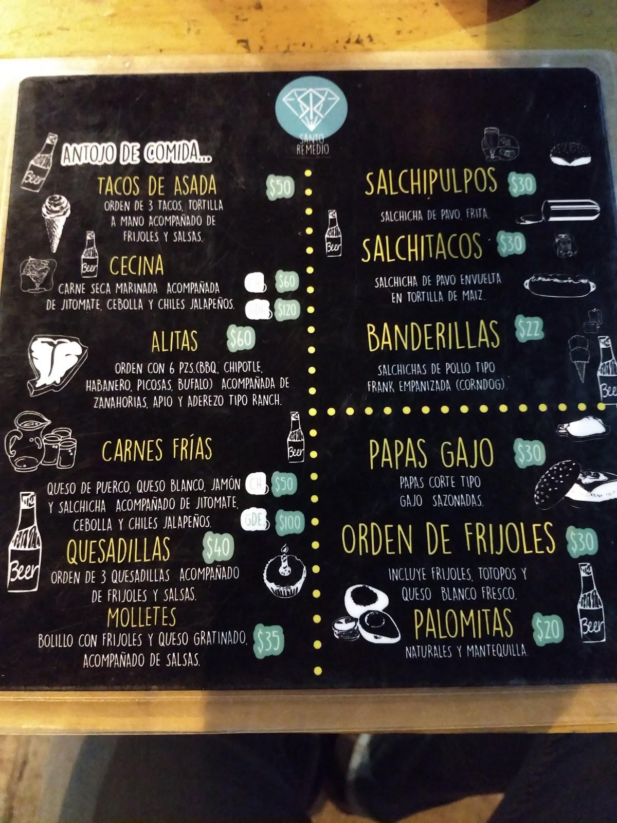 Menu at Santo Remedio pub & bar, Jiquilpan