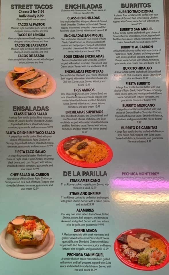 Menu at San Miguel Mexican Bar and Grill, Rayville, 702 Harrison St