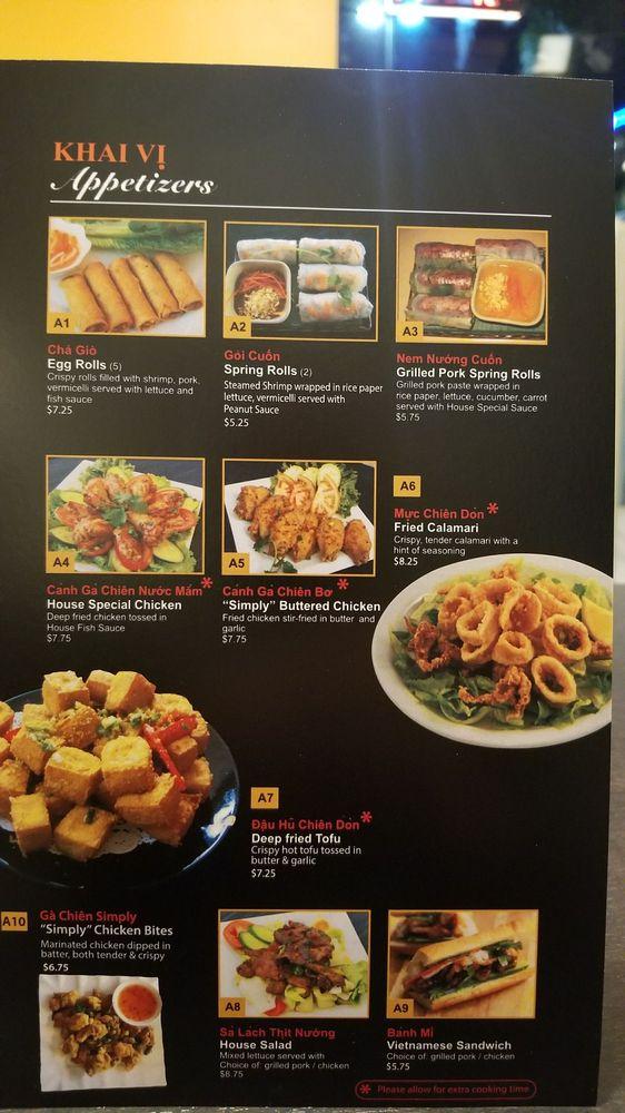 Menu at Simply Pho Noodle House restaurant, Orange