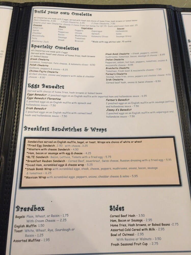Menu at Jimmy K's Diner restaurant, Haverhill, 83 Plaistow Rd