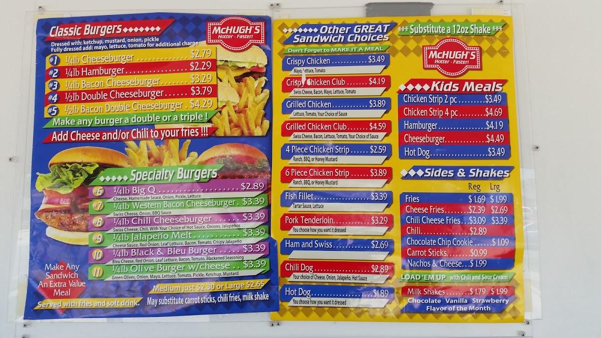 Menu at McHugh's fast food, Mattoon