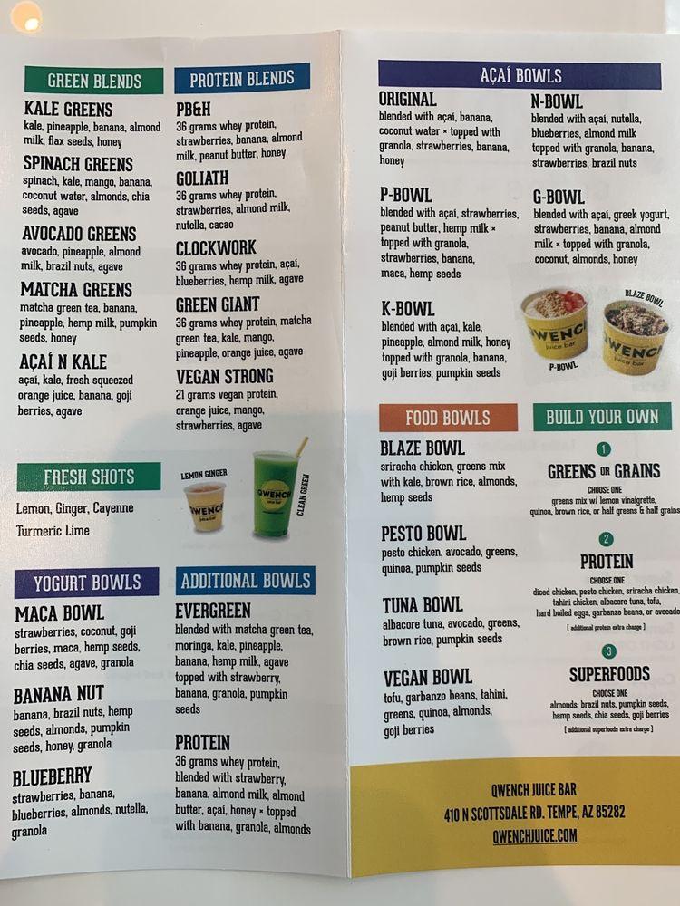 Qwench Menu Printable