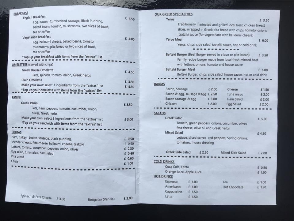 Menu at Cafe Taste of Greece, Bolton