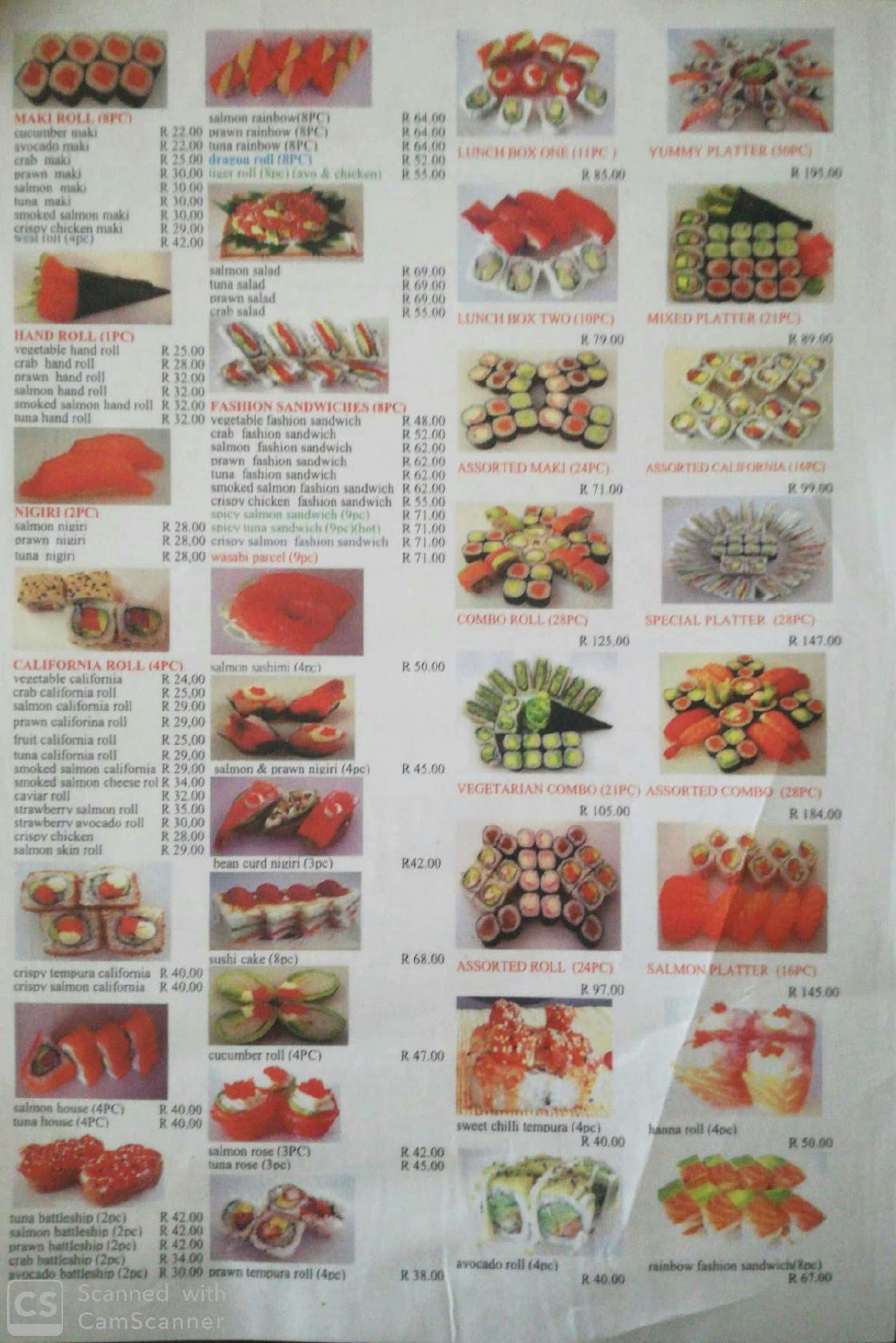 Menu at Tian Tian Chinese Restaurant and Sushi Bar, Kempton Park