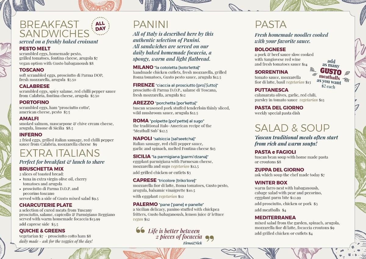 Menu at Gusto Italian Café cafe, Center Harbor