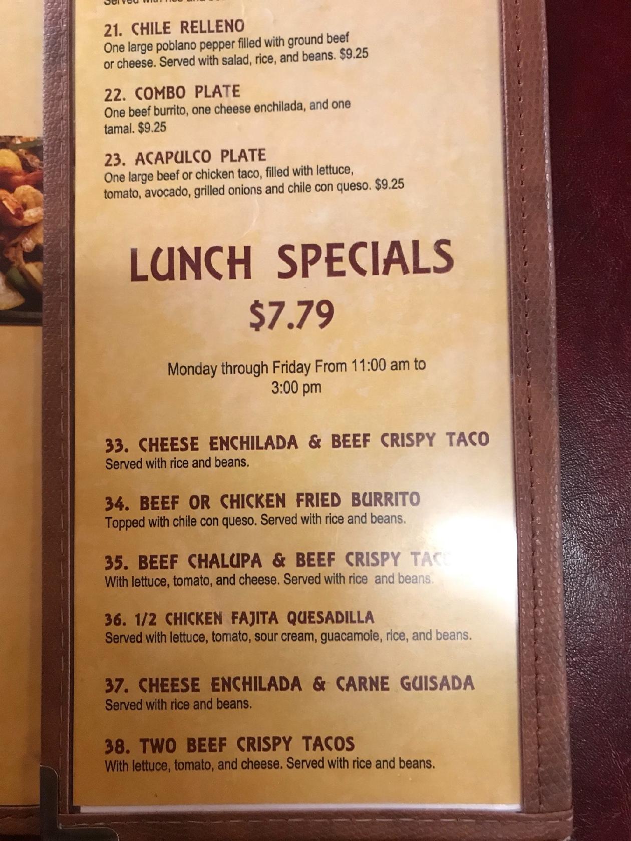 Menu at El Taco Jalisco restaurant, Temple