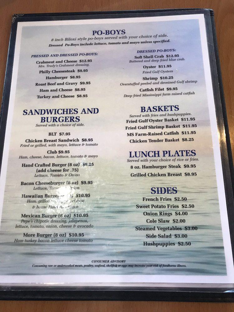 Menu at Gollott's Fresh Catch Seafood restaurant, Biloxi