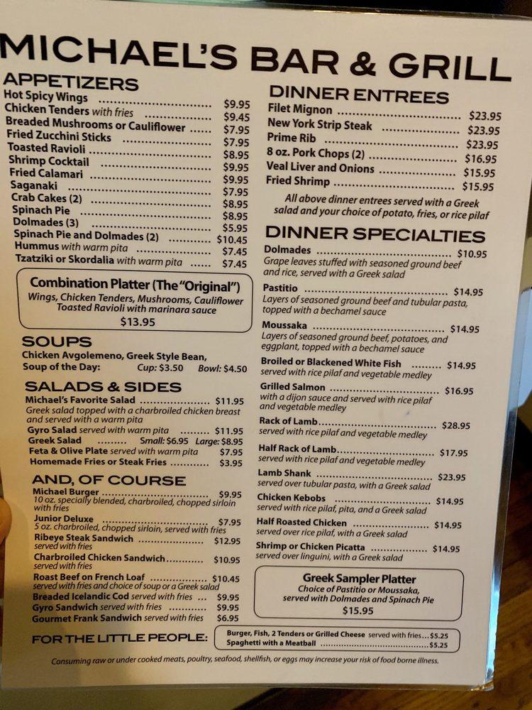 Menu At Michaels Bar And Grill St Louis