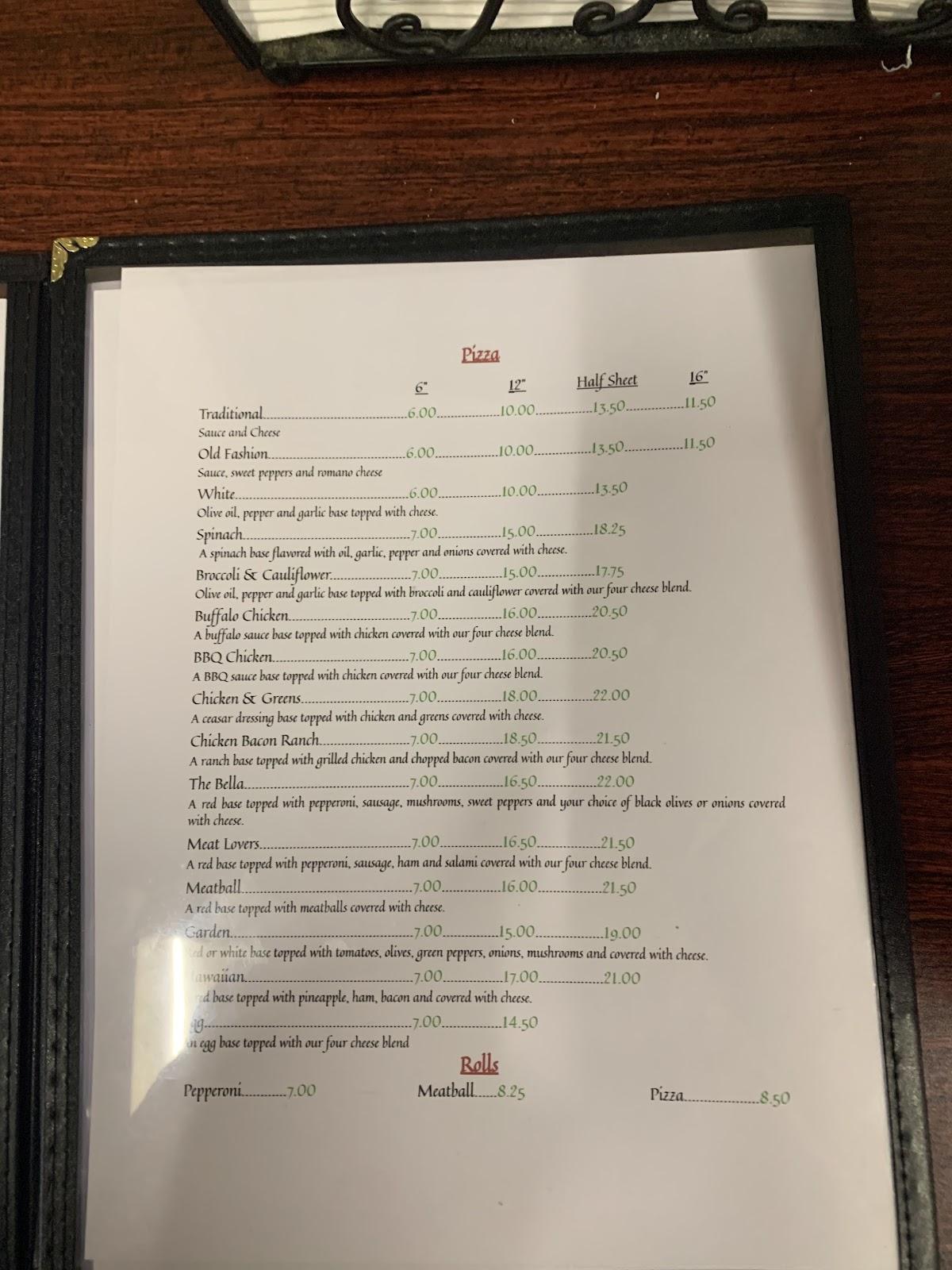 Menu at Belleria Boardman pizzeria, Boardman, Market St